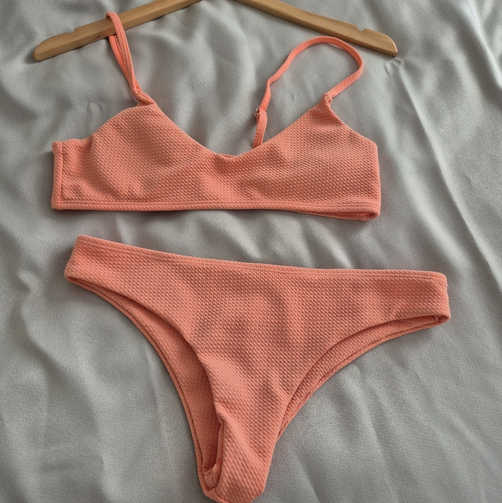 Peach Textured Bikini Set